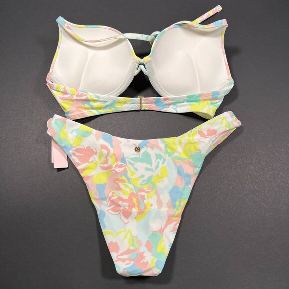 Victoria Secret 32C S Bombshell Push Up Bikini Brazilian Set Blue Pink Pastel - Picture 6 of 11